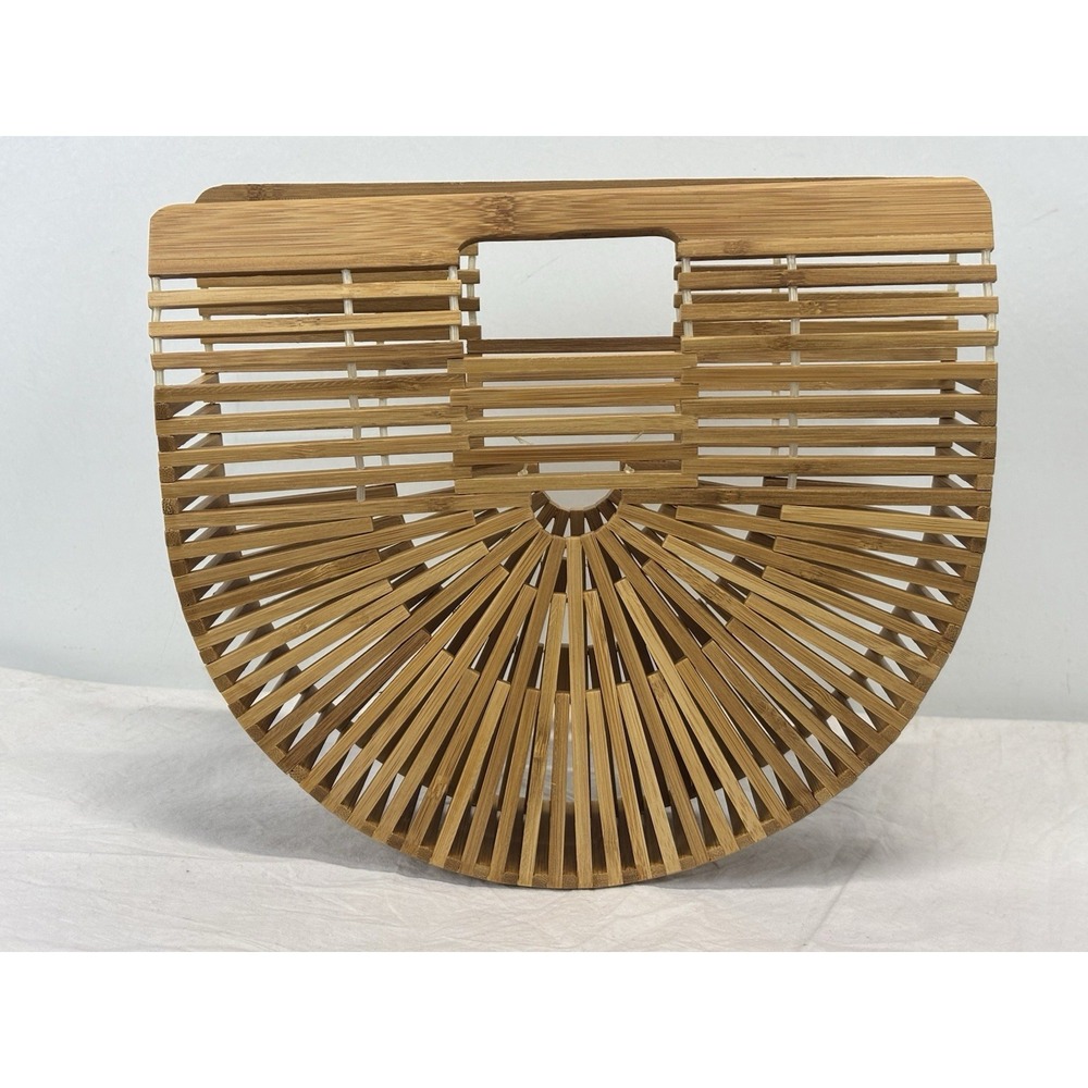 Bamboo Slatted  Half Moon Arc Crescent Clutch Beach Purse Handbag Bag Boho